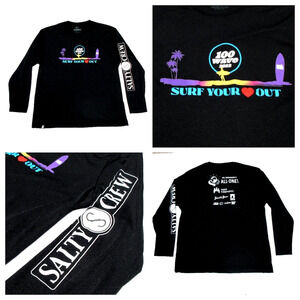 SALTY CREW Mens XL 100 Wave Challenge Surf Longsleeve Rashguard Black Swim Shirt